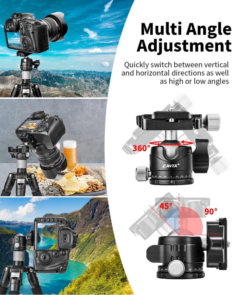 CAVIX Ball Head Mount with 1/4" Screw Arca Type Quick Release Plate 360 Degree Swivel Tripod Ball Head Loading 22lb/10kg - Image 5